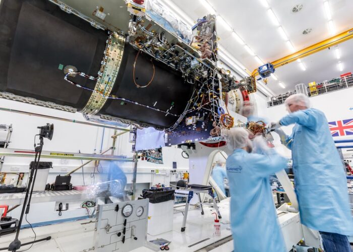 Surrey Satellite technology Ltd+Eutelsat Quantum Platform+Scientists working on a satellite+SSTL guildford