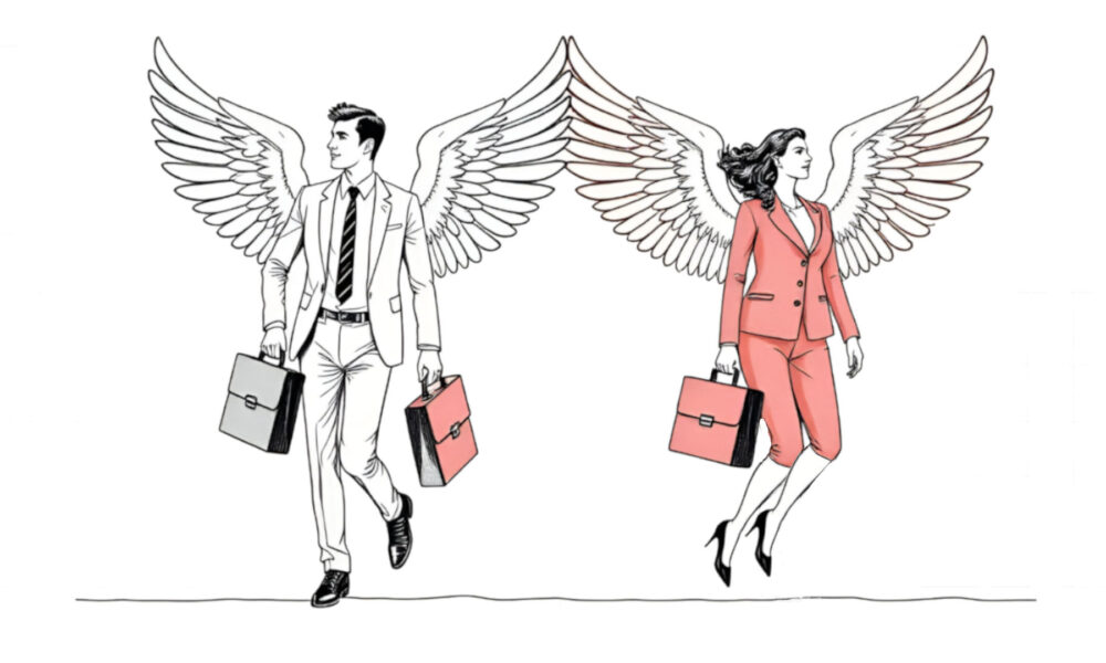 Graphic Illustration of a male and female angel Investor