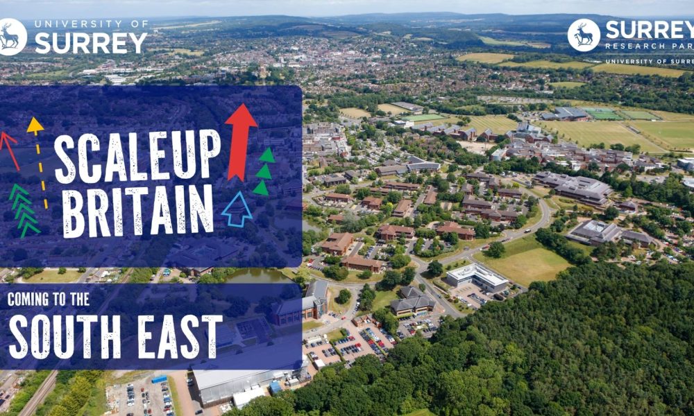 ScaleUp Britain Overview of Surrey Research Park with the logo