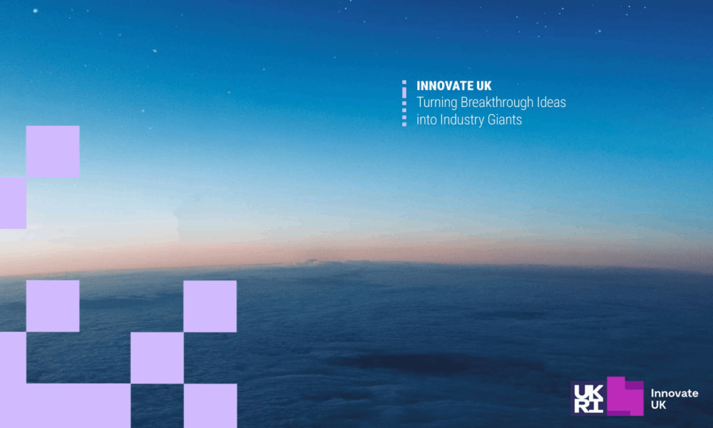 Innovate UK branded page of a sunset image showing the horizon at a high altitude.