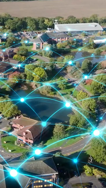 Drone view of the Park with connected grid overlaid